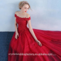 Alibaba elegante lange neue Designer rote Farbe Strand Tüll und Spitze Abendkleider oder Brautjungfer Kleid schwere wulstige LE38